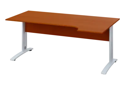 ERK 28 - 184 stůl kancelářský, rohový, pravý, kovová podnož bílá, deska 25 mm, široký 1800 mm, třešeň šumavská